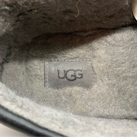 UGG Ascot Leather Shearling Lined Slippers In Black Marble Size 11 Lounge Comfy - Picture 9 of 13